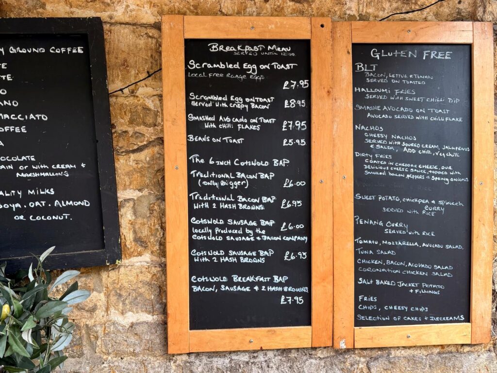 Two menus side by side, one regular and the other is gluten-free