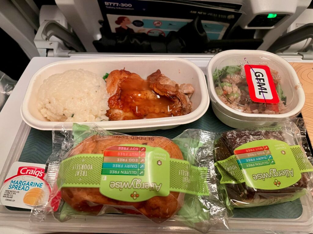 A gluten-free meal on a long-haul travel flight