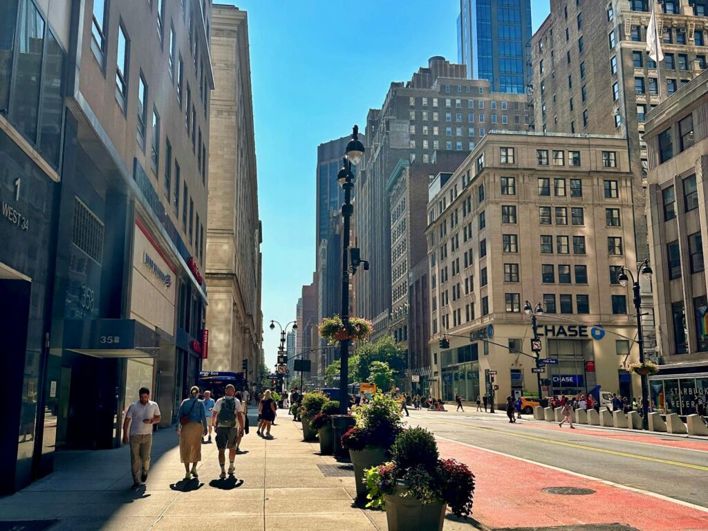 Walking the streets of New York City on a suny day