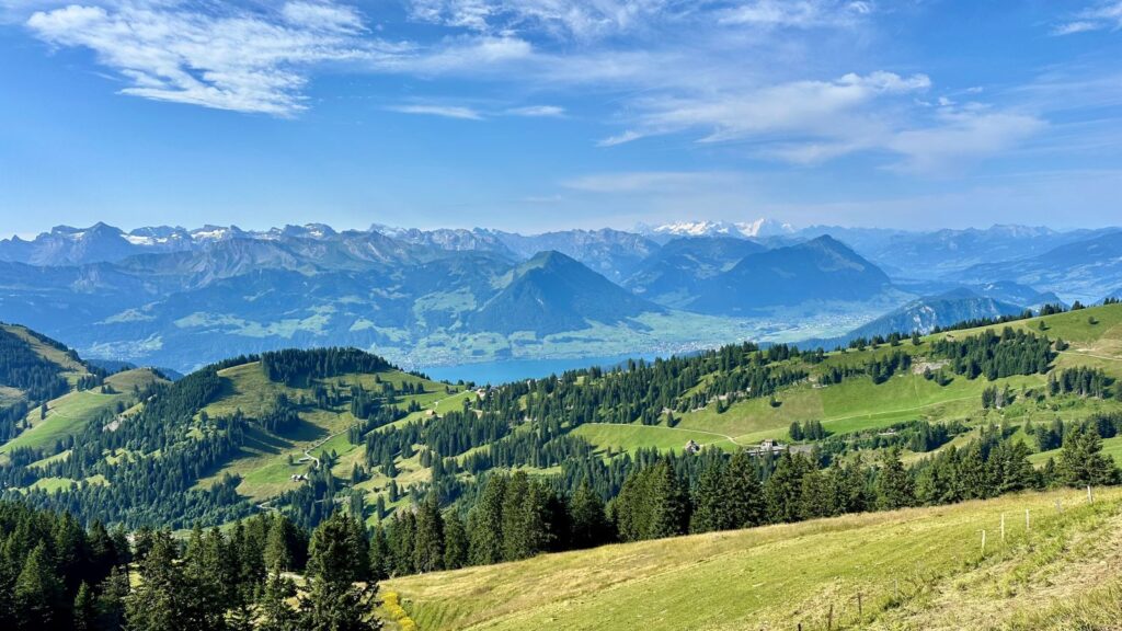 Reducing screen time while travelling looking a beautiful view of Switzerland landscape