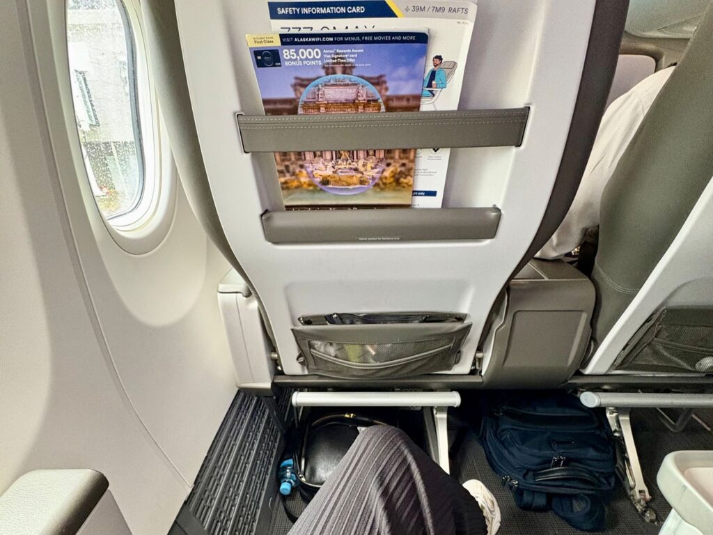 View of back of seat in plane