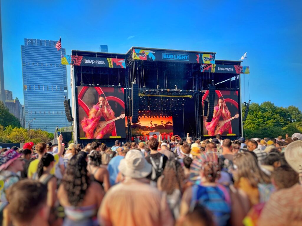 Crowd at Lollapalooza Chicago music festival watching Sofi Tukker on stage