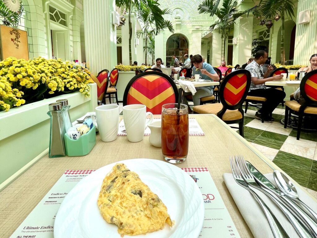 Wynn brunch buffet gluten free menu item - an omlette on a separate gluten free plate