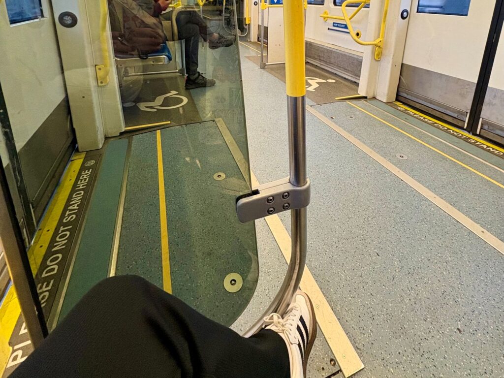 Person sitting on public transport in Portland