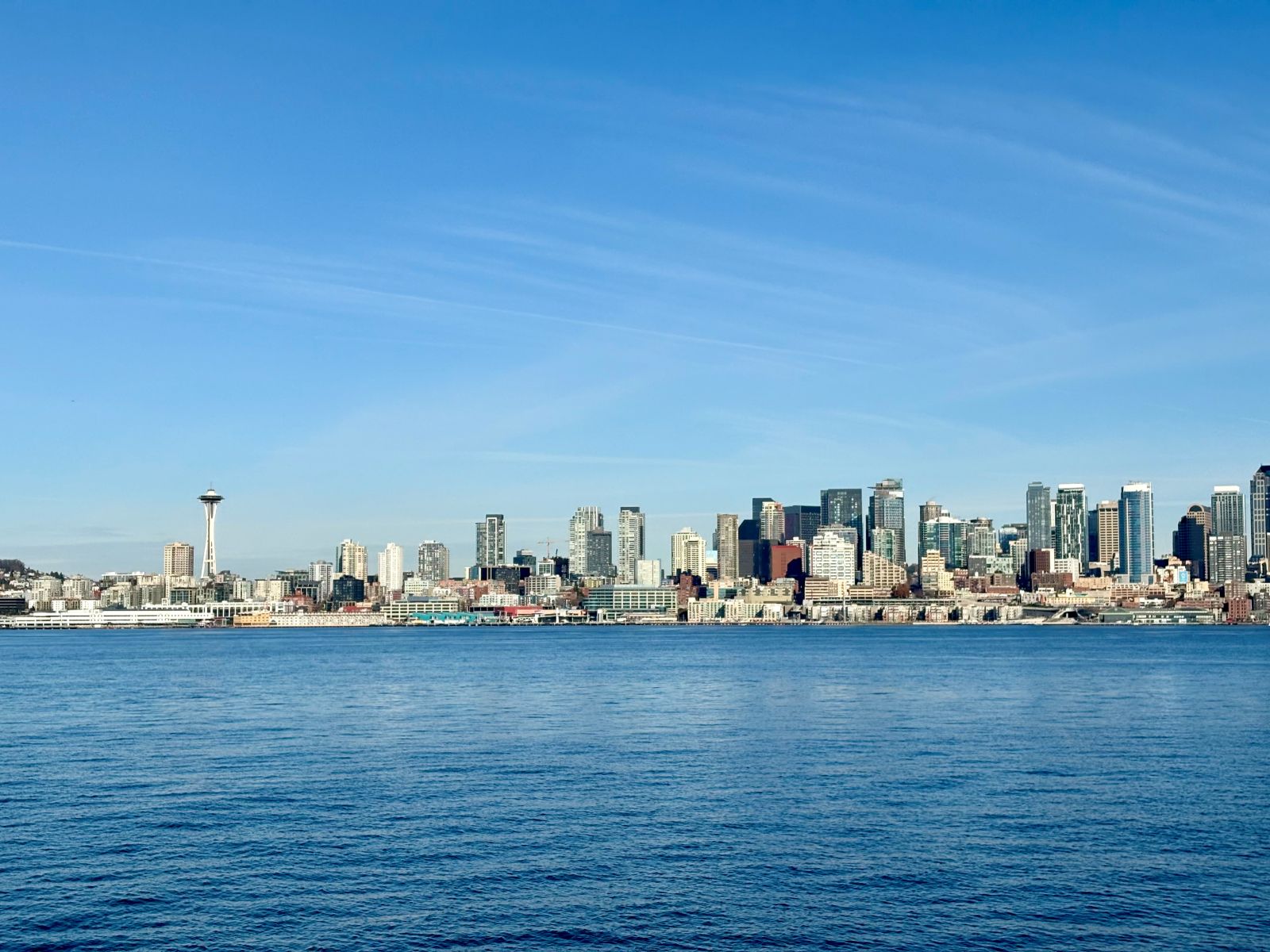 A view of the Seattle skyline while using public transport in Seattle (ferry)