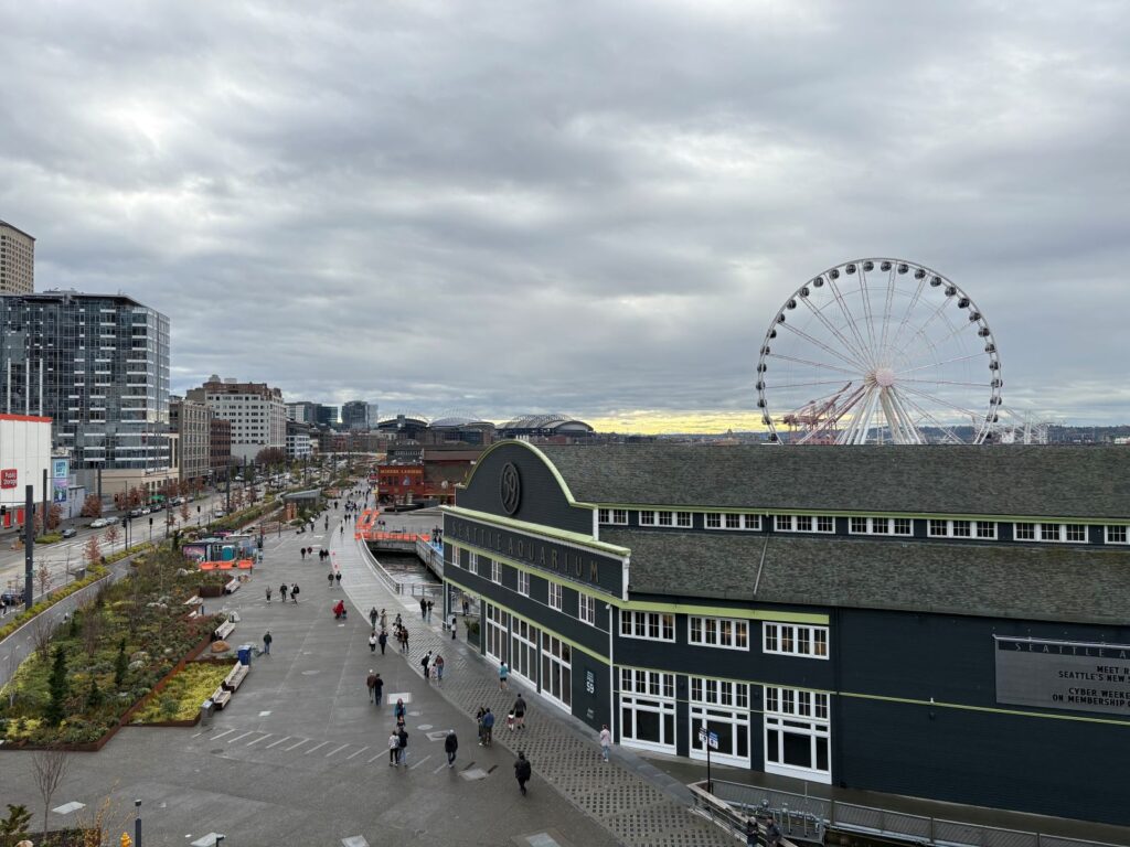 Looking down at Seattle Waterfront walkway