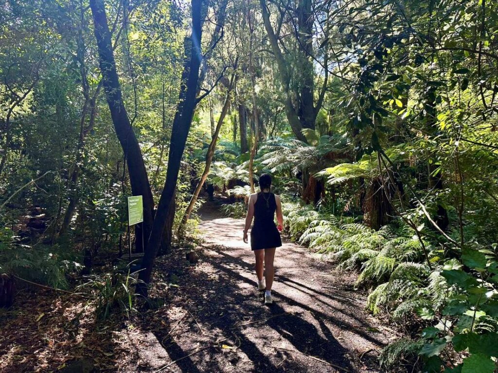 Woman goes for a morning walk on a solo travel trip