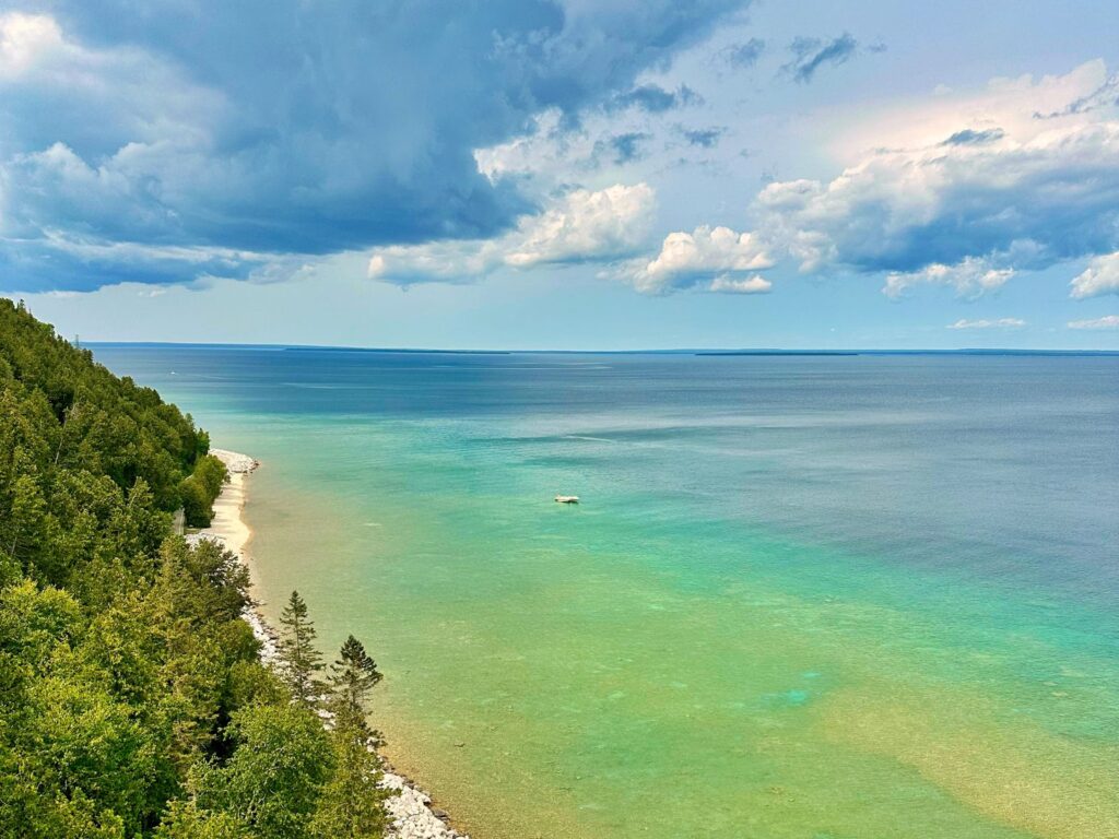 View from the 8.2 mile loop around Mackinac Island, views of Lake Huron