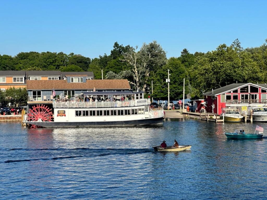 Watching a boat in Saugatuck during a Lake Michigan road trip