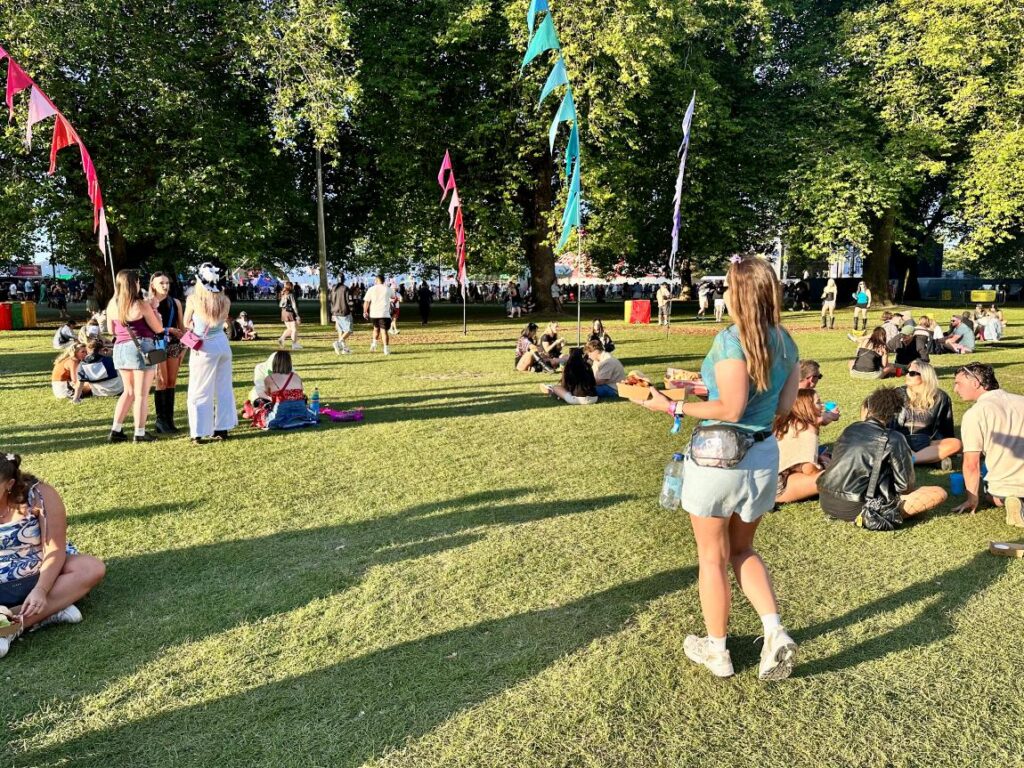 Woman walking with festival food