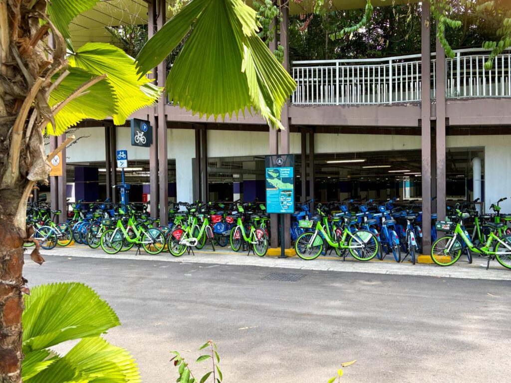 A bike share parking station on Sentosa