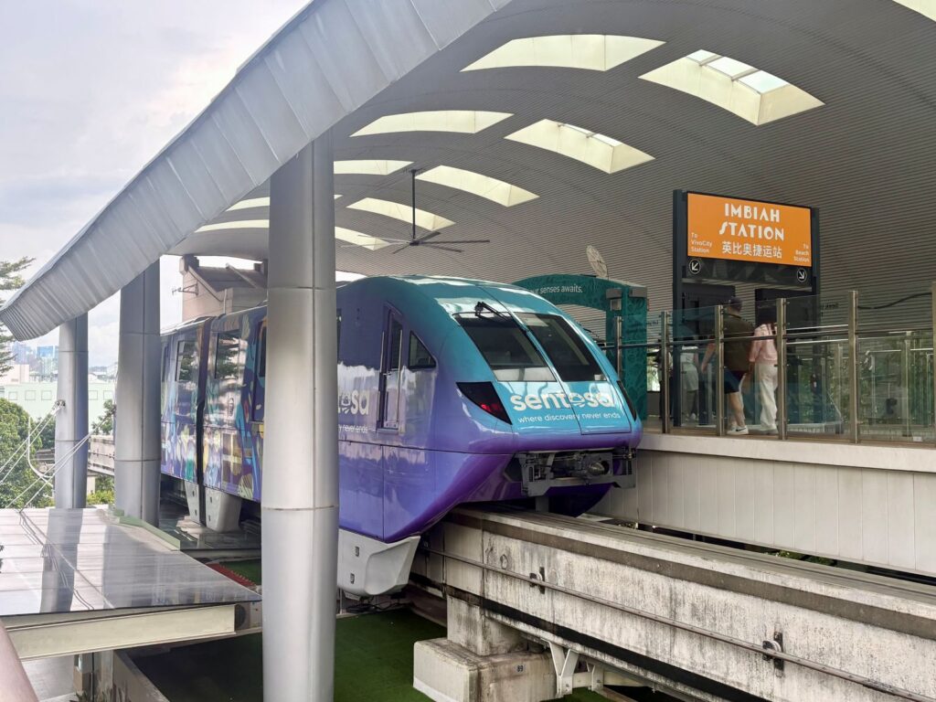 Singapore monorail at a monorail station on Sentosa