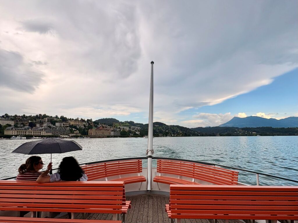 Passengers using public transport in Switzerland on a ferry