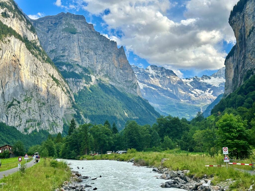 Switzerland travel landscape of river and mountains