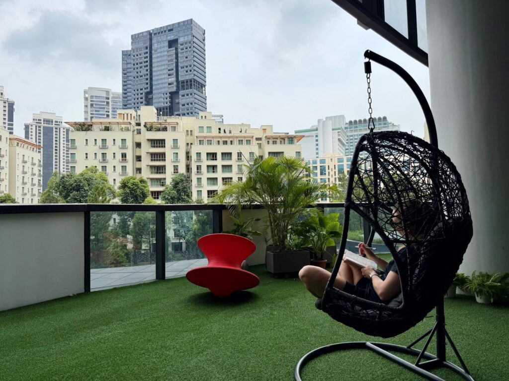 Woman practices mindful travel in Singapore