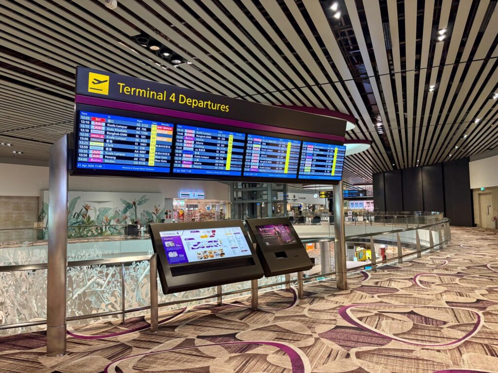 Terminal 4 departure board at Changi Airport, Singapore