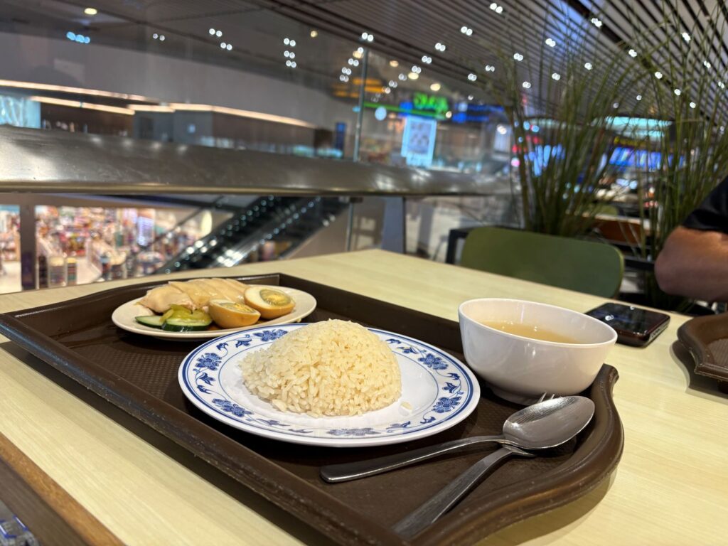 A Singaporean national dish - Hanainese Chicken - during a layover at Changi Airport