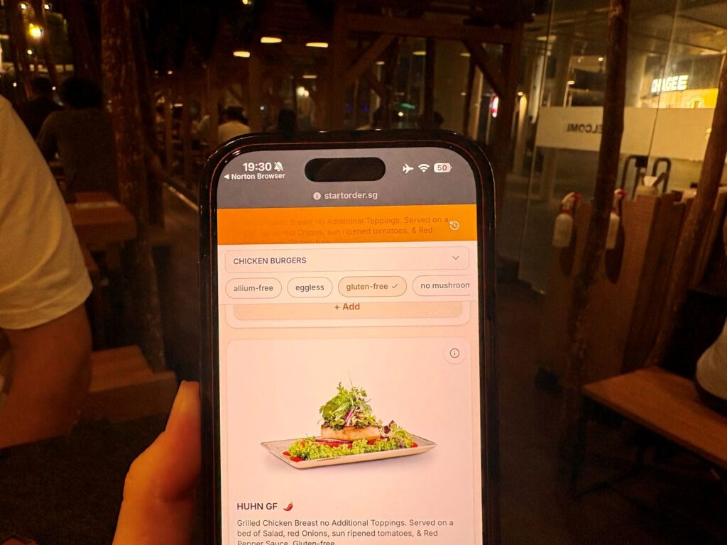 Ordering a gluten-free meal in Singapore via an app