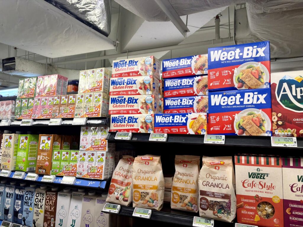 Supermarket shelves in Singapore with gluten-free options