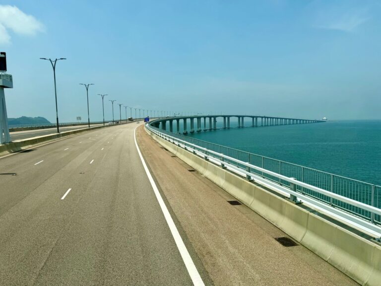 Travelling on the Golden Bus from Hong Kong to Macau on the Hong Kong-Zhuhai-Macao Bridge