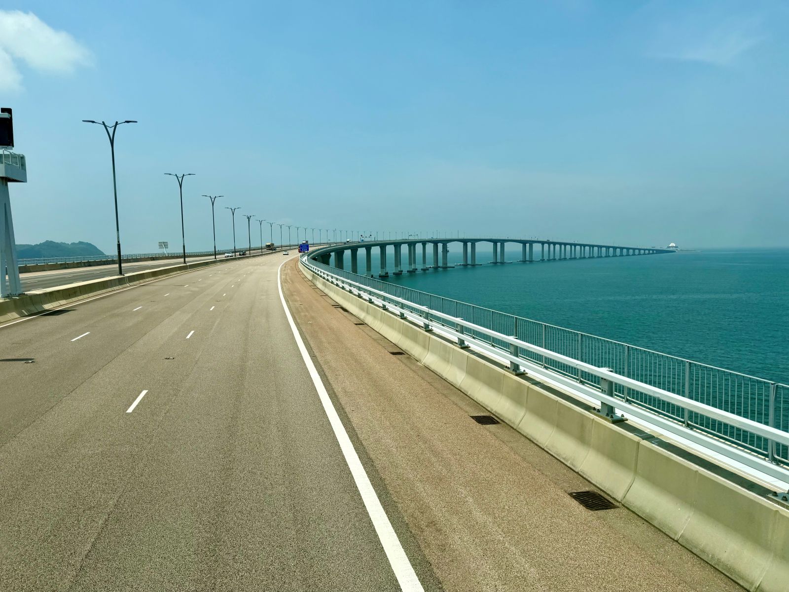 Travelling on the Golden Bus from Hong Kong to Macau on the Hong Kong-Zhuhai-Macao Bridge