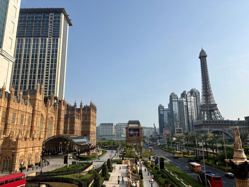 View in Macau toward the casinos and 'Eiffle Tour'