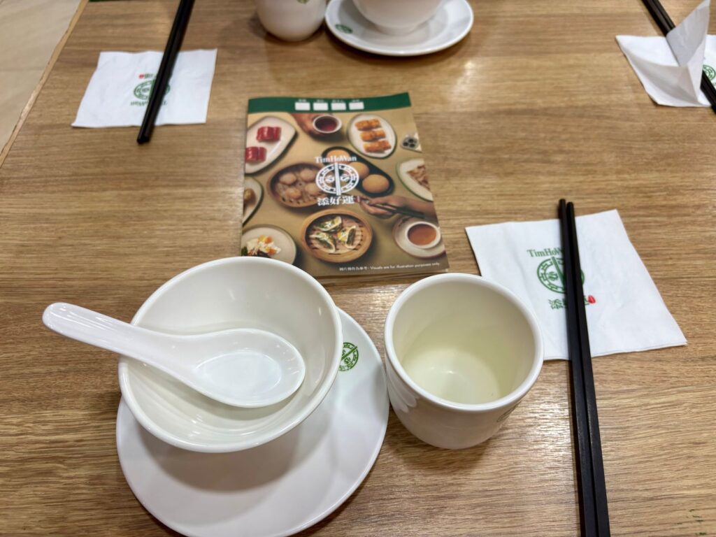Sitting at a table ready to eat with empty plate in front in Hong Kong