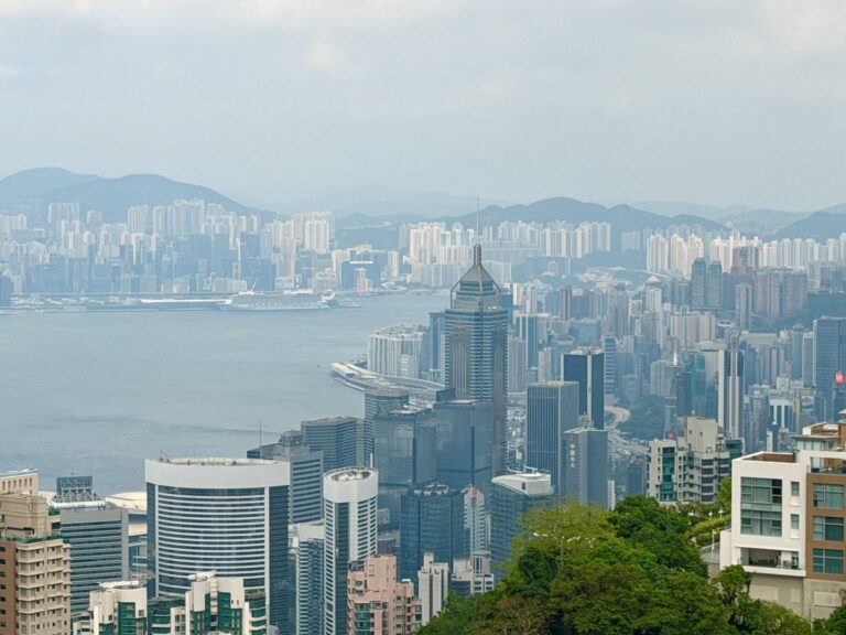 View over Hong Kong city centre from the top of the Victoria Peak hike