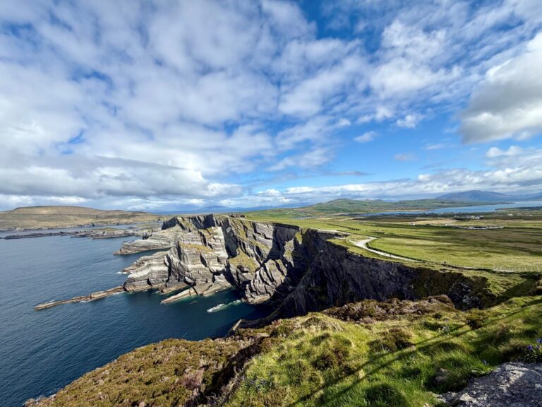 Scenic shot of the cliffs at Cliffs of Kerry on an Ireland Road Trip in May