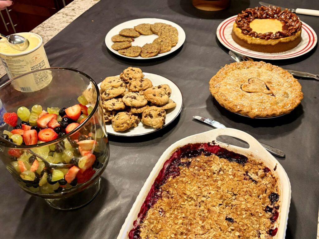 Eating a thanksgiving day meal without holiday travel stress by enjoying the food rather than worring